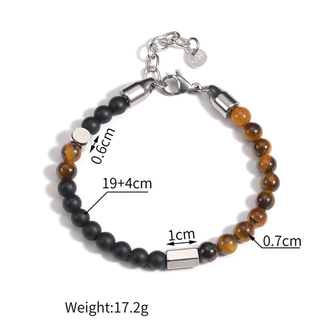 Bracciale Di Perline In Acciaio Inossidabile Per Coppie Pietra Naturale Opaca Occhio Di Tigre Regolabile Minimalista