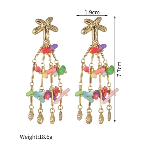 Drop Dangle Earrings Stainless Steel Colorful Beads Tassel Bohemian Summer Beach Starfish For Women