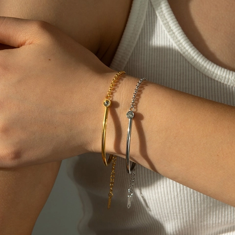 Edelstahl Zirkon Armband Minimalistisches Geometrisches Armreif Kette Hybrid Verstellbarer Schmuck Für Paare Herren Damen