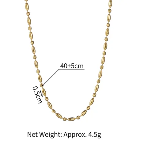 Minimalist Stainless Steel Beaded Necklace Gold Plated Oval Rice Bead Chain Adjustable Geometric Jewelry For Women