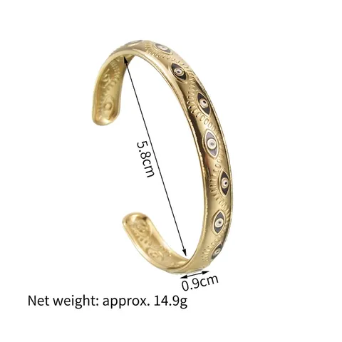 Bracciale Rigido Aperto Bohémien Malocchio Acciaio Inossidabile Placcato Oro Motivo Foglia Grano Gioielli Donna