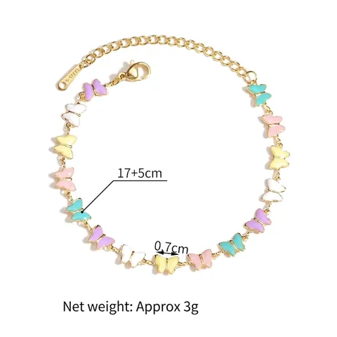 Butterfly Stainless Steel Bracelet For Women Enamel Turquoise Beads Snake Bone Chain Gold Plated Adjustable Jewelry