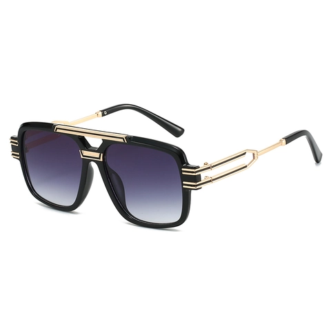 Oversized Square Sunglasses UV400 Retro Gradient Lenses Double Bridge Hollow Metal Acetate Frame Fashion For Men Women