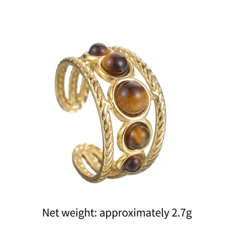 Multi Layer Rope Texture Adjustable Open Ring Stainless Steel With Malachite And Tiger Eye Stone Round Geometric Boho Chic