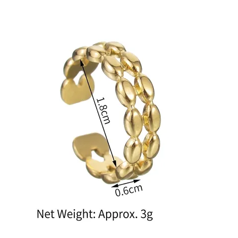 Anillo Geométrico Ovalado De Acero Inoxidable Doble Capa Cuentas Metálicas Chapado En Oro Ajustable Abierto Joyería Para Mujer