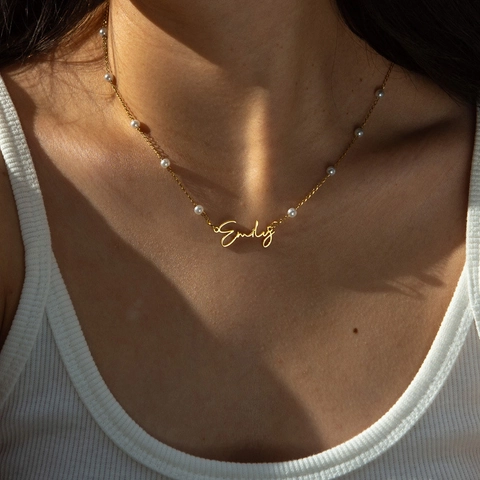 Collana Con Ciondolo Nome Lettera Scritta Acciaio Inossidabile 316L Catena Künstliche Perle Gioielli Eleganti
