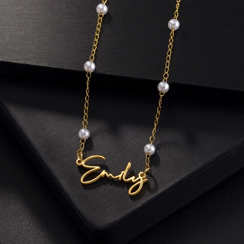 Collana Con Ciondolo Nome Lettera Scritta Acciaio Inossidabile 316L Catena Künstliche Perle Gioielli Eleganti