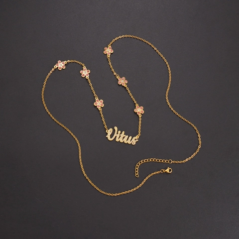 Collana In Acciaio Inossidabile 304 Con Ciondolo Lettera Nome In Zircone E Ciondoli A Fiore Rosa Gioielli Eleganti Donna