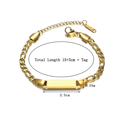 Pulsera De Cadena Figaro De Acero Inoxidable 304 Con Barra Rectangular Pulida Joyería Ajustable Para Mujeres Y Hombres