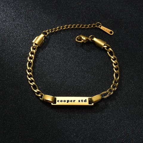 Pulsera De Cadena Figaro De Acero Inoxidable 304 Con Barra Rectangular Pulida Joyería Ajustable Para Mujeres Y Hombres
