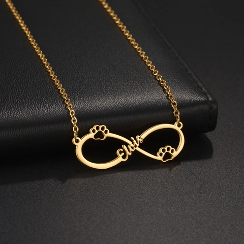Collar Con Colgante De Acero Inoxidable Símbolo De Infinito Huella De Pata Letras Joyería Elegante Regalo Para Mujeres