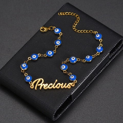 Collar Mal De Ojo Colgante Letra Cursiva Precious Acero Inoxidable Joyería Bohemia Exótica Para Mujeres