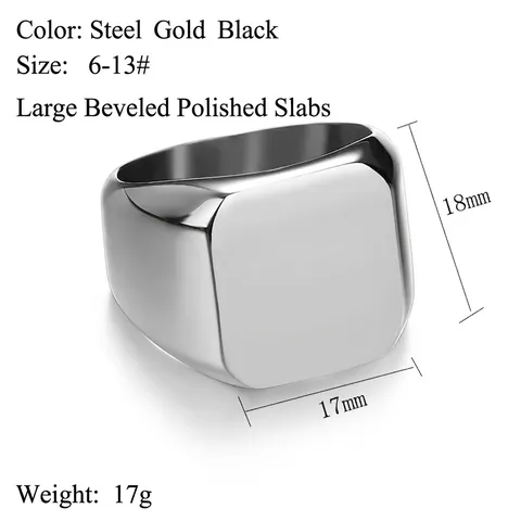 Anillo De Sello Cuadrado De Acero Inoxidable 304 Pulido Espejo Superficie Lisa Joyería Geométrica Minimalista Para Hombre