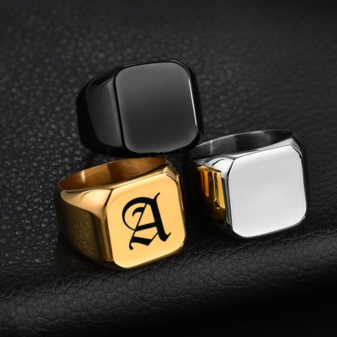 Anillo De Sello Cuadrado De Acero Inoxidable 304 Pulido Espejo Superficie Lisa Joyería Geométrica Minimalista Para Hombre