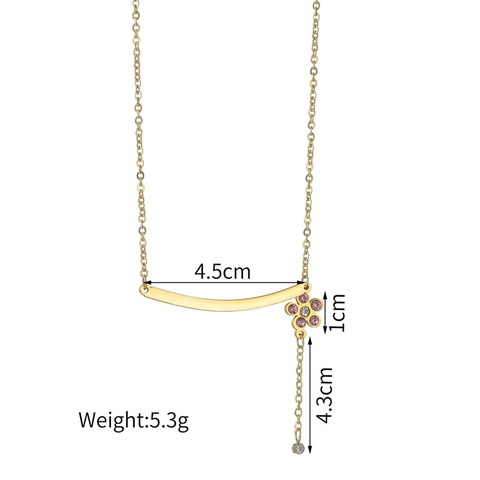 Flower Daisy Pendant Necklace 316L Stainless Steel Curved Bar With Zirconia Tassel Fringe Dainty Jewelry For Women