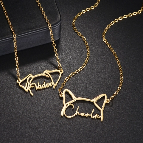 Collar Con Colgante De Acero Inoxidable Silueta De Mascota Nombre Encanto Joyería Minimalista Para Mujeres Accesorio Elegante