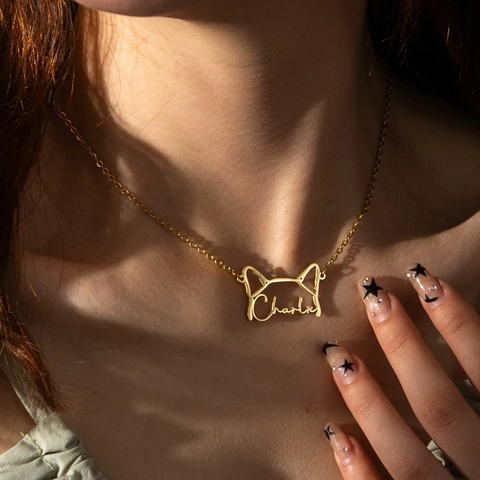 Collar Con Colgante De Acero Inoxidable Silueta De Mascota Nombre Encanto Joyería Minimalista Para Mujeres Accesorio Elegante