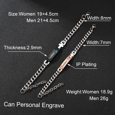 Zirkonia Kreuz Pärchen Armband 304 Edelstahl Panzerkette Geometrischer Modeschmuck Für Damen Und Herren