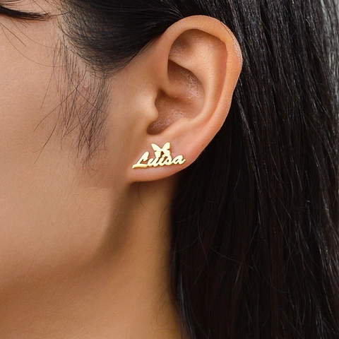 Pendientes Nombre Corazón Mariposa Con Poste Acero Inoxidable Joyería De Letras Para Mujeres Niñas Regalo