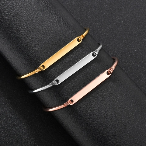 Edelstahl Armreif Poliert Geometrisches ID Bar Tag Offene Manschette Trendiger Modeschmuck Für Damen Chic Stil