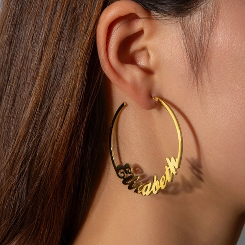 Pendientes De Aro De Acero Inoxidable 304 Con Diseño De Letras Y Nombres Joyería Elegante Para Mujer