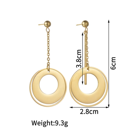 Geometric Circle Drop Earrings 304 Stainless Steel Gold Minimalist Asymmetric Dangle With Stainless Steel Earring Post