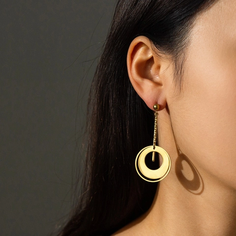 Geometric Circle Drop Earrings 304 Stainless Steel Gold Minimalist Asymmetric Dangle With Stainless Steel Earring Post