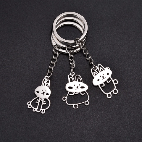 Llavero Conejo Dibujos Animados Acero Inoxidable Diseño Hueco Pulido Lindo Minimalista Moda Accesorio Colgante