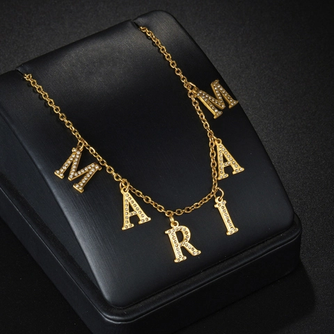 Collar De Cadena Con Colgante De Letra Del Alfabeto De Acero Inoxidable Con Diamantes De Imitación Joyería Para Mujer
