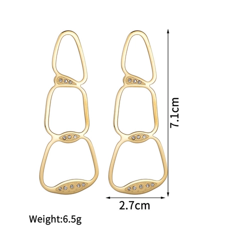 Geometric Hollow Drop Earrings 304 Stainless Steel With Rhinestones Minimalist Niche Design Long Dangle For Women