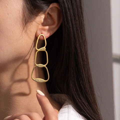 Geometric Hollow Drop Earrings 304 Stainless Steel With Rhinestones Minimalist Niche Design Long Dangle For Women