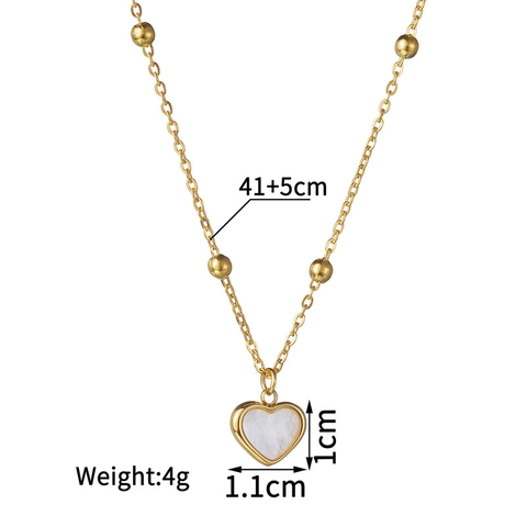 Collar Con Colgante De Corazón De Nácar Acero Inoxidable Chapado En Oro De 18K Cadena De Bolas Para Mujer