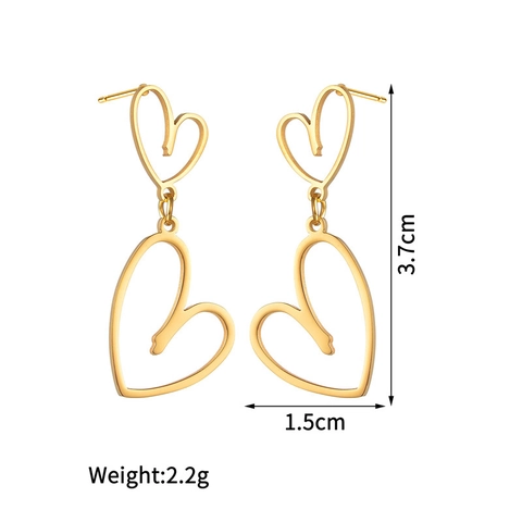 Stainless Steel Heart Drop Earrings 18K Gold Plated Hollow Double Love Heart Minimalist Simple Jewelry For Women