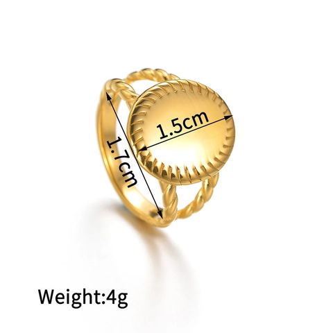 Geometric Round Ring Stainless Steel Gold Plated Twisted Rope Band Sunburst Textured Flat Face Minimalist Jewelry Women