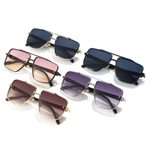 Fashion Square Large Frame Sunglasses Metal Frame PC Gradient Lenses UV Protection Vintage Pilot Style Unisex Eyewear