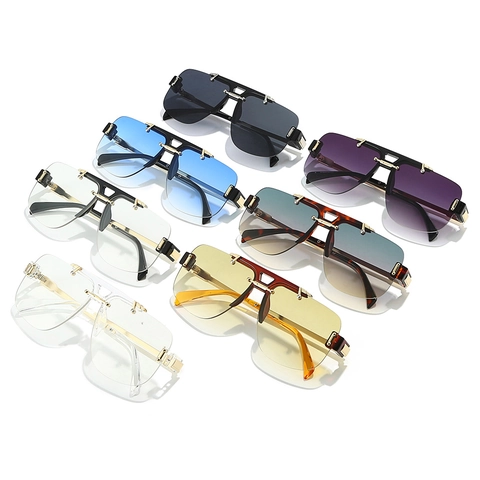 Gafas De Sol Cuadradas De Media Montura Lujo Metal PC Protección UV400 Moda Punk Industrial Unisex