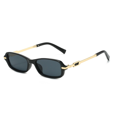 Lunettes De Soleil Rectangulaires Vintage Monture PC Branches Métal Or Protection UV400 Petites Lunettes Carrées Femmes Hommes