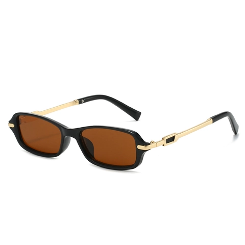 Lunettes De Soleil Rectangulaires Vintage Monture PC Branches Métal Or Protection UV400 Petites Lunettes Carrées Femmes Hommes