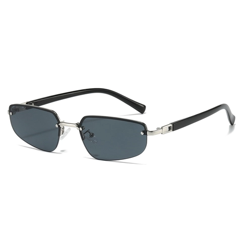 Lunettes De Soleil Sans Monture Polygone Irrégulier Verres PC Monture Métal Protection UV400 Mode Tendance Unisexe