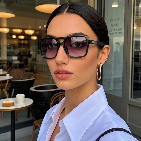 Square Retro Punk Sunglasses UV400 Protection Fashion Double Bridge PC Frame Trendy Outdoor Eyewear Men Women