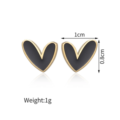 Heart Stud Earrings 304 Stainless Steel Black Enamel Drip Oil Minimalist Niche Design Fashion Jewelry For Women
