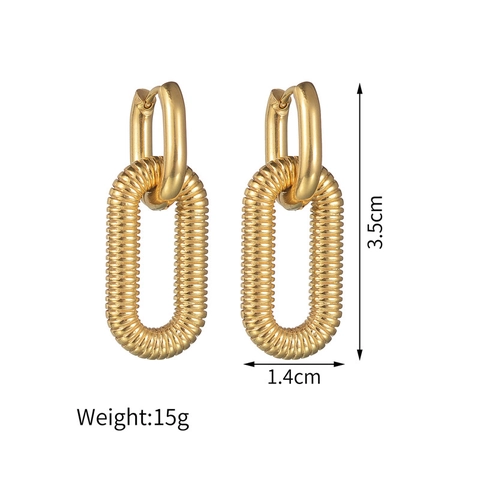 Oval Ribbed Texture Drop Earrings 304 Stainless Steel Geometric Nested Double Hoop Jewelry Minimalist Vintage For Women Gold