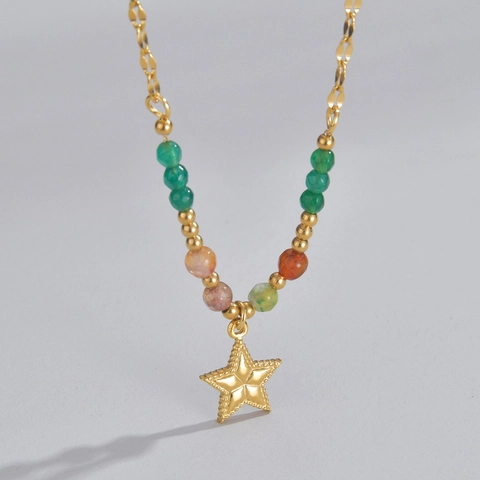 Bohemian Stainless Steel Beaded Necklace For Women Gold Plated Pentagram Cross LOVE Pendant Adjustable Chain Fashion Jewelry Accessory