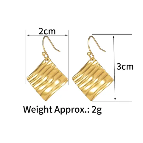 Square Ripple Texture Dangle Hook Earrings Stainless Steel 18K Gold Plated Minimalist Geometric Light Luxury Jewelry For Women