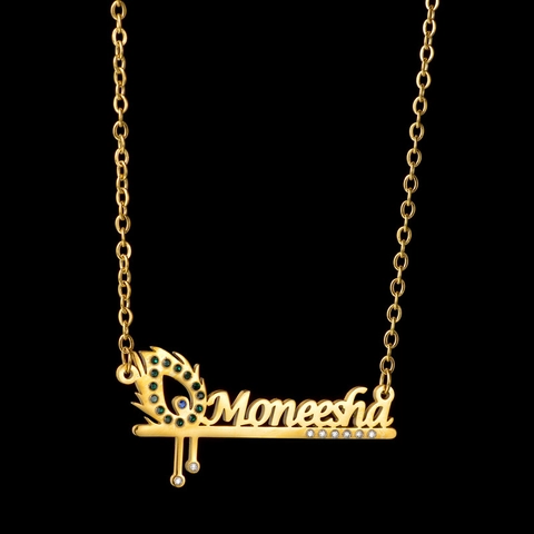 Collar De Nombre De Acero Inoxidable Con Colgante De Pluma De Pavo Real Y Diamantes De Imitación Para Mujer Estilo Personalizado