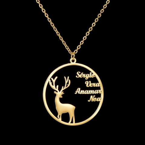 Collar Con Colgante Redondo Hueco De Acero Inoxidable Con Silueta De Ciervo Joyería Elegante Minimalista Regalo Mujer