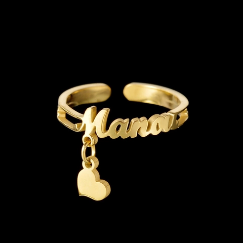 Anillo Abierto De Acero Inoxidable Con Letra De Nombre Y Colgante De Corazón Joyería Minimalista Para Mujer