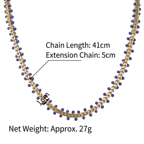 Collier Perles De Cristal Bleu Foncé Style Ins Français Acier Inoxydable Plaqué Or 14K Chaîne De Clavicule Réglable Femme