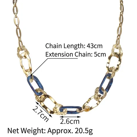 Chunky Chain Necklace Stainless Steel And Acrylic Geometric 14K Gold Plated Hammered Texture Clavicle Jewelry For Women