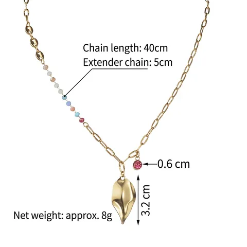 Collana In Acciaio Inossidabile Placcato Oro Perline Colorate Asimmetrico Ciondolo Foglia Zircone Gioielli Vintage Donne